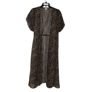 Leopard Cheetah Chiffon Cover Up Kimono Duster Sheer Swim Beach
